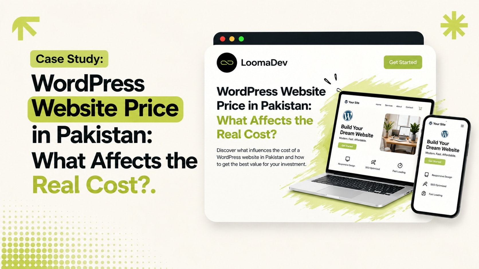 Illustration breaking down what affects the real cost of a WordPress website in Pakistan