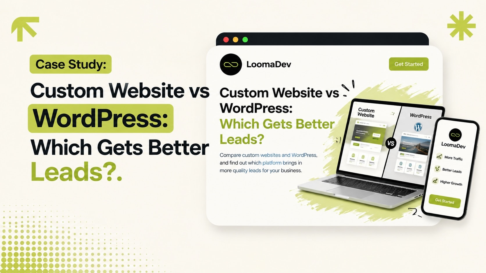 Comparison illustration of custom website versus WordPress for generating better leads