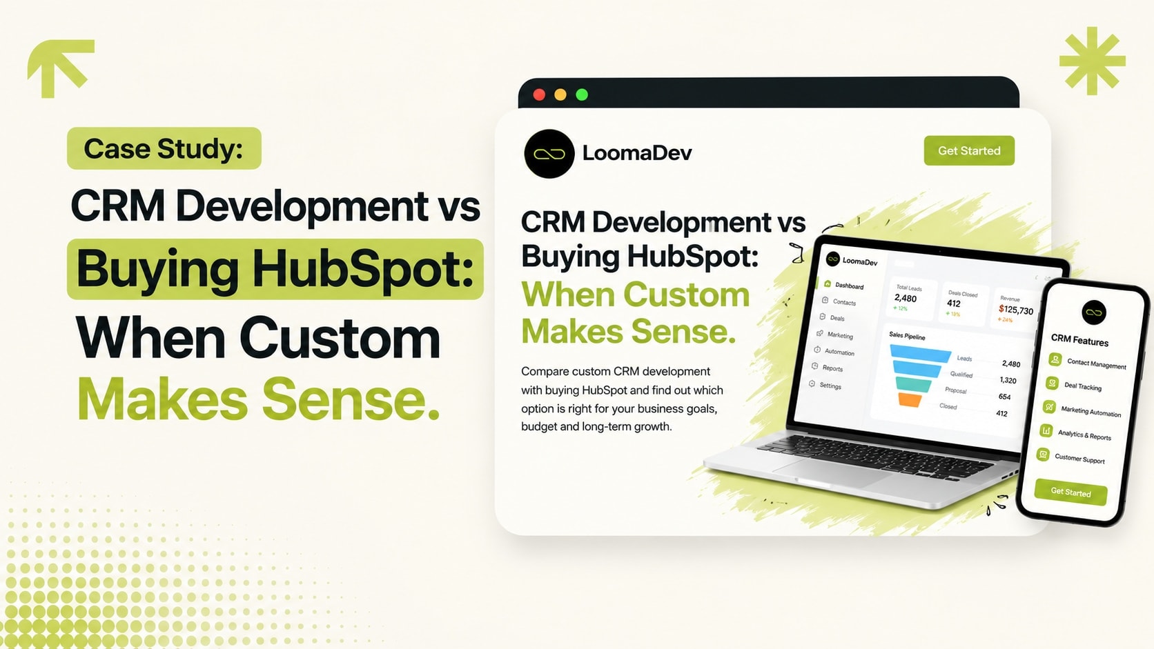Comparison illustration of custom CRM development versus buying HubSpot