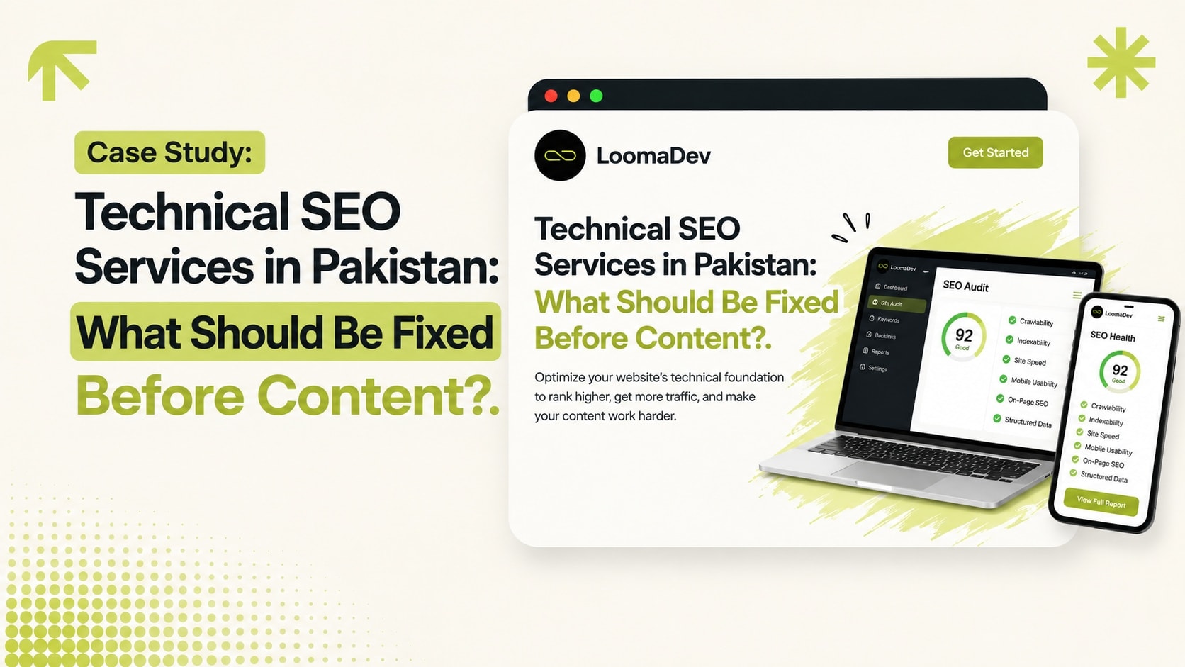 Illustration of technical SEO fixes to complete before content work in Pakistan